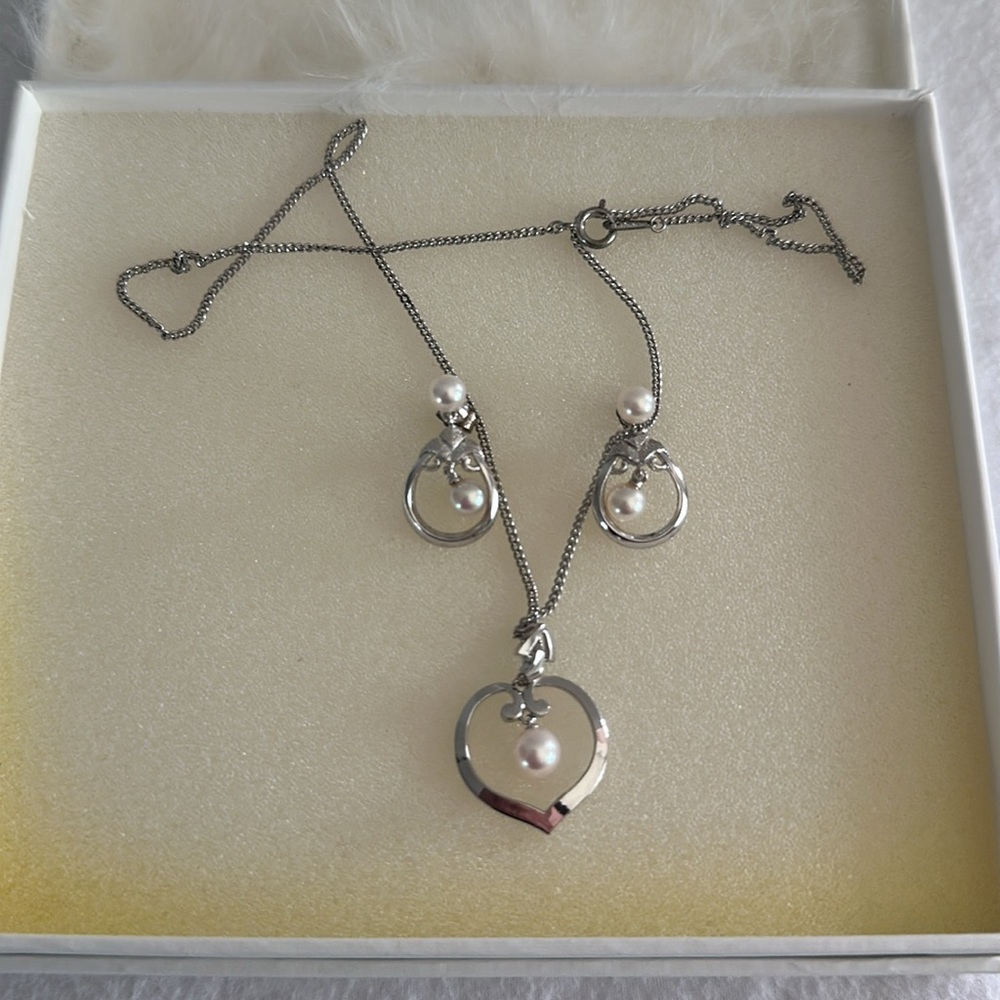 Vintage Mikimoto Silver Drop Pearl Earrings and Necklace - Picture 7 of 7